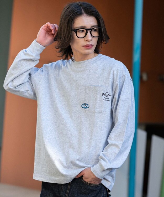 WEGO ポケット刺繍BIG　T（長袖） アッシュグレー