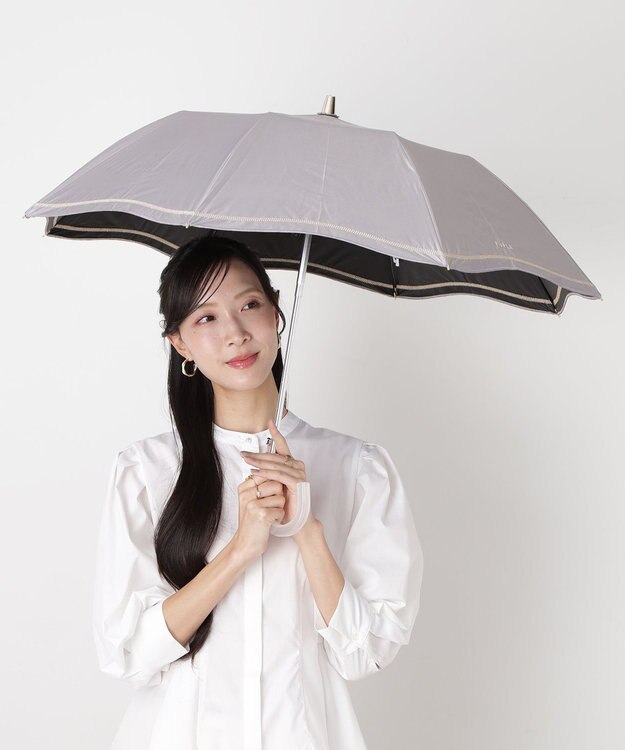 MOONBAT 【 遮光率100％/遮熱/UV】FURLA(フルラ) 晴雨兼用日傘 ジッパー刺繍 折りたたみ傘 楽折 ダークグレー