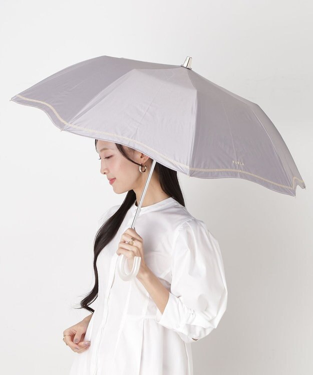 MOONBAT 【 遮光率100％/遮熱/UV】FURLA(フルラ) 晴雨兼用日傘 ジッパー刺繍 折りたたみ傘 楽折 ダークグレー
