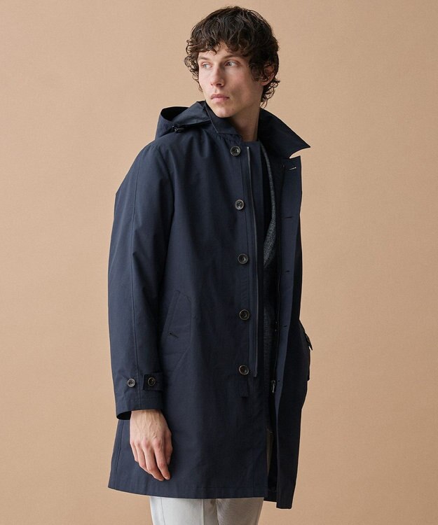 JOSEPH ABBOUD 【フード脱着仕様/JAPANファブリック/ECO撥水】ステンカラー コート ネイビー系