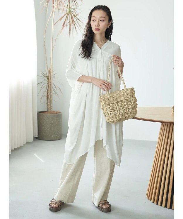 earth music&ecology レーヨンビッグシャツチュニック Ivory