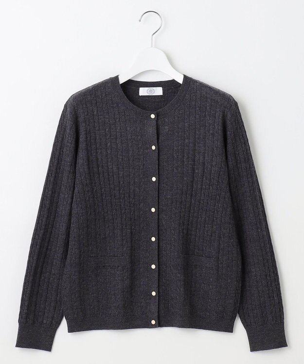 J.PRESS LADIES 【洗える】KNIT BASIC クルーネック カーディガン グレー系