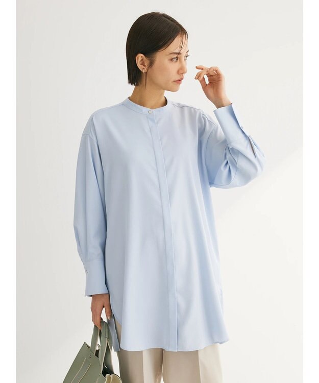 Green Parks イージーケア　比翼ボタンチュニック Sax