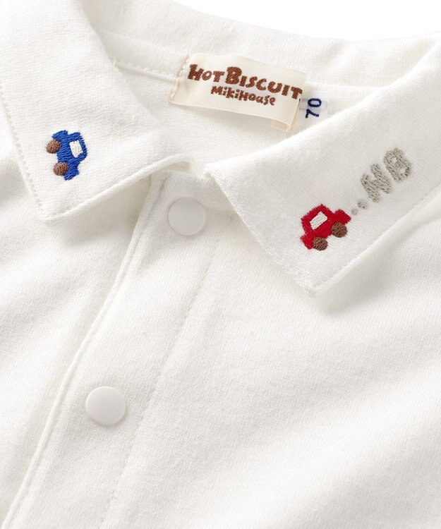 MIKI HOUSE HOT BISCUITS 【70-90cm】 くるま刺繍 オーバーオール＆ポロシャツギフトセット【BOX付き】 インディゴブルー
