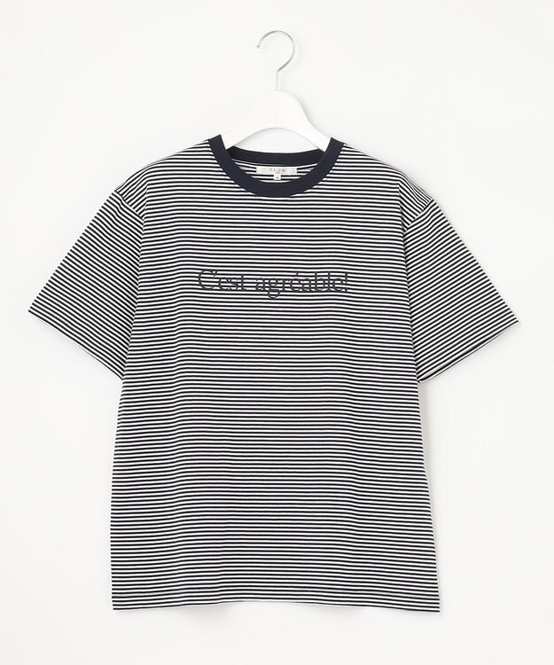 23区 【SLOW/洗える】ロゴ Tシャツ ネイビーボーダー