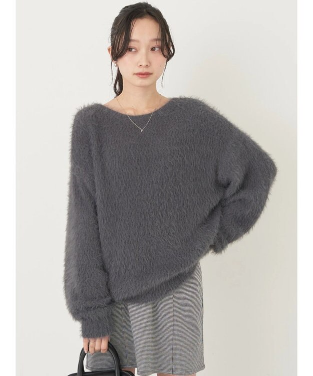 earth music&ecology ゆるモヘアライクレースニット Charcoal Gray