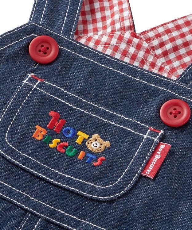 MIKI HOUSE HOT BISCUITS 【70-90cm】 くるま刺繍 オーバーオール＆ポロシャツギフトセット【BOX付き】 インディゴブルー