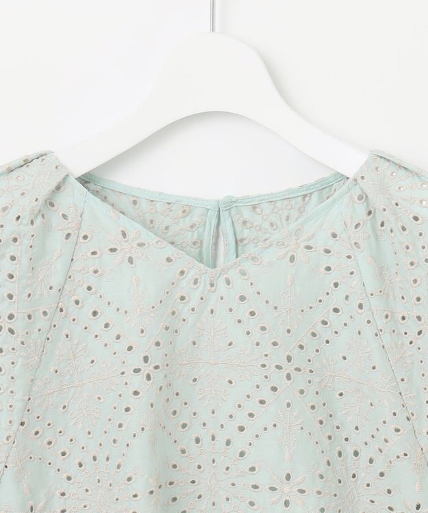 自由区 L 【カタログ掲載・洗える】エンブロイダリーローン ブラウス アクア×ベージュ