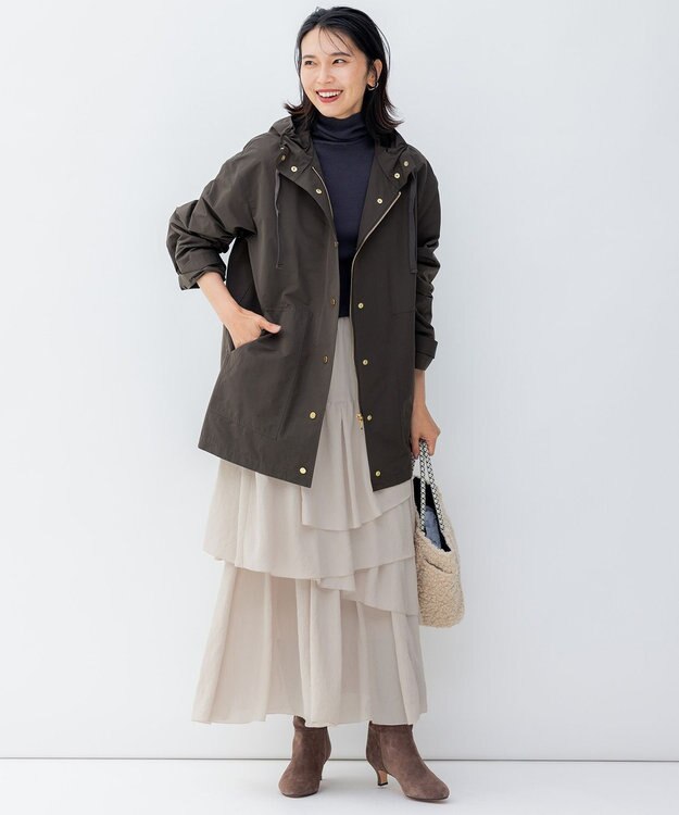 23区 L 【洗える】エアリージョーゼット ティアード スカート アイボリー系