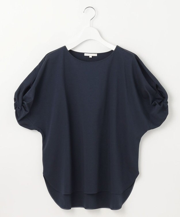 自由区 【接触冷感・UVカット・吸水速乾・抗菌防臭・洗える】ハイツイストポンチスリーブディティール カットソー ネイビー