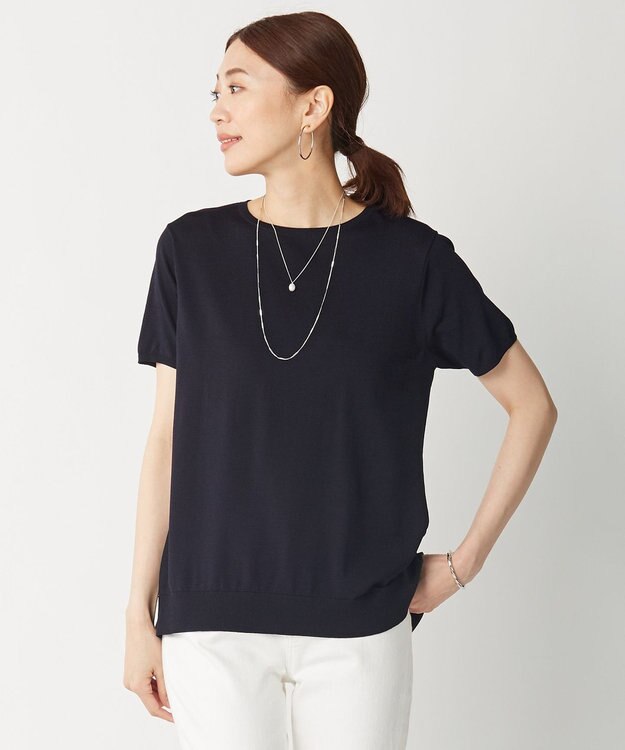 J.PRESS LADIES 【洗える】レーヨンストレッチ レイヤードニット ネイビー系