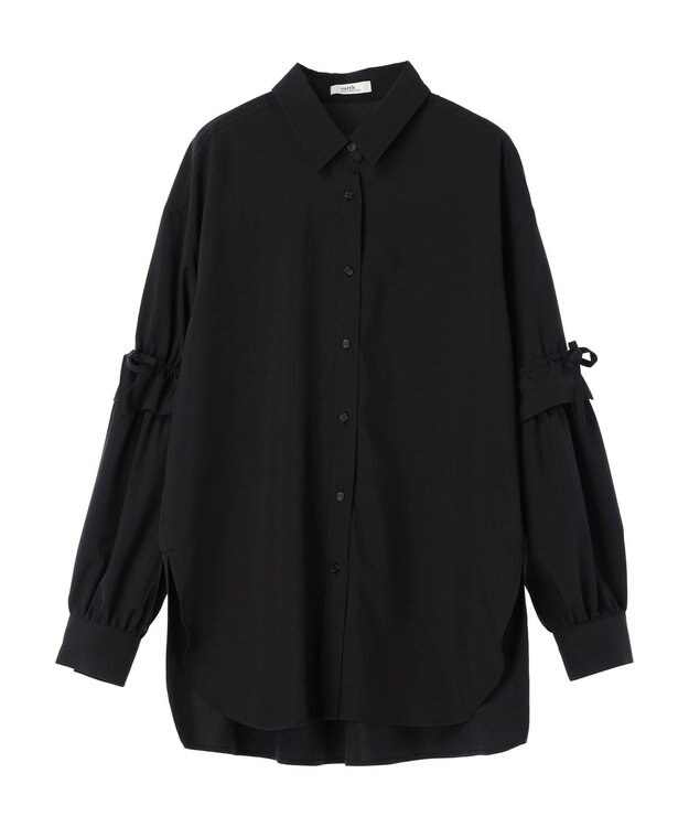 earth music&ecology ギャザースリーブシャツ Black