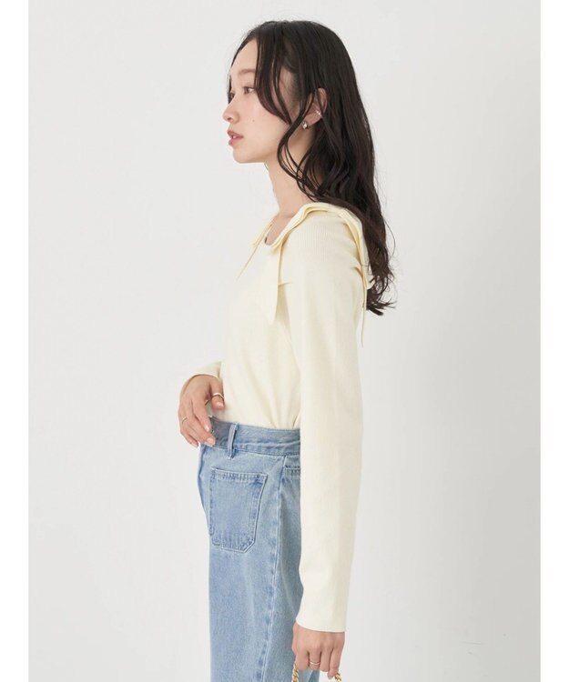 earth music&ecology 肩リボンニットプルオーバー Ivory