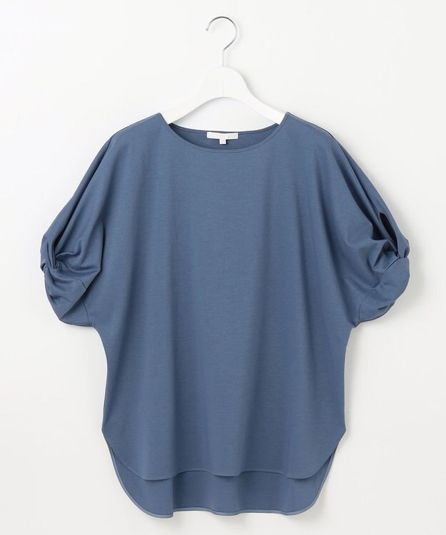 自由区 S 【接触冷感・UVカット・吸水速乾・抗菌防臭・洗える】ハイツイストポンチスリーブディティール カットソー ブルーグレー