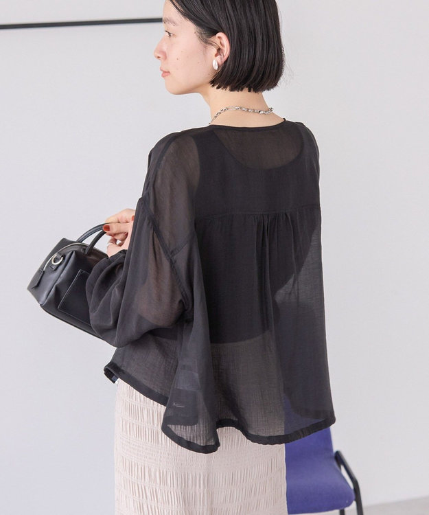 AMERICAN HOLIC 【WEB限定】ノーカラーシアーZIPブルゾン Black