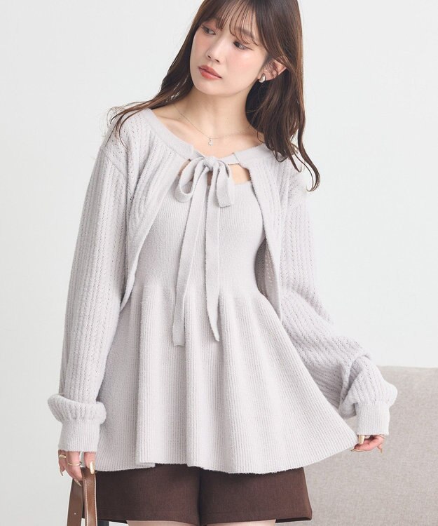 earth music&ecology 【SET ITEM】SET2点ショートボレロ＋ペプラムニットキャミ Gray