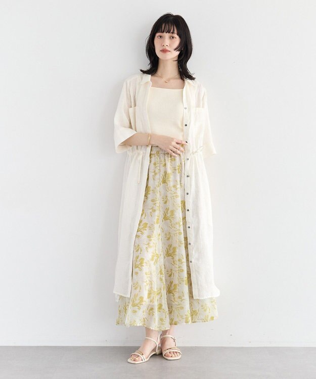 YECCA VECCA フレンチリネンドロストワンピース White