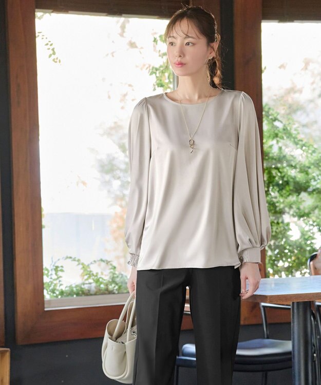 Tiaclasse L 【洗える】ボリュームスリーブブラウス グレージュ