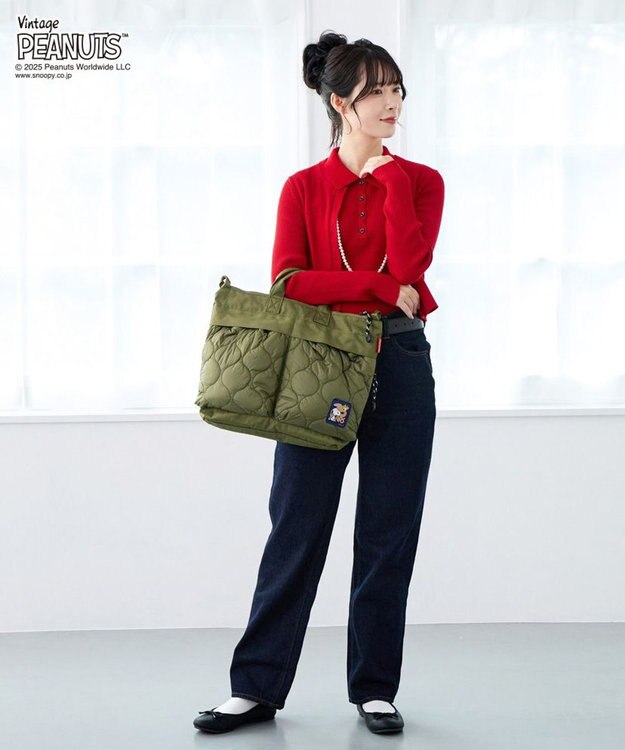 ROOTOTE 8456【スヌーピー】IP.A4アーキャトルワイド.パフ.ピーナッツ-0R 02：カーキ