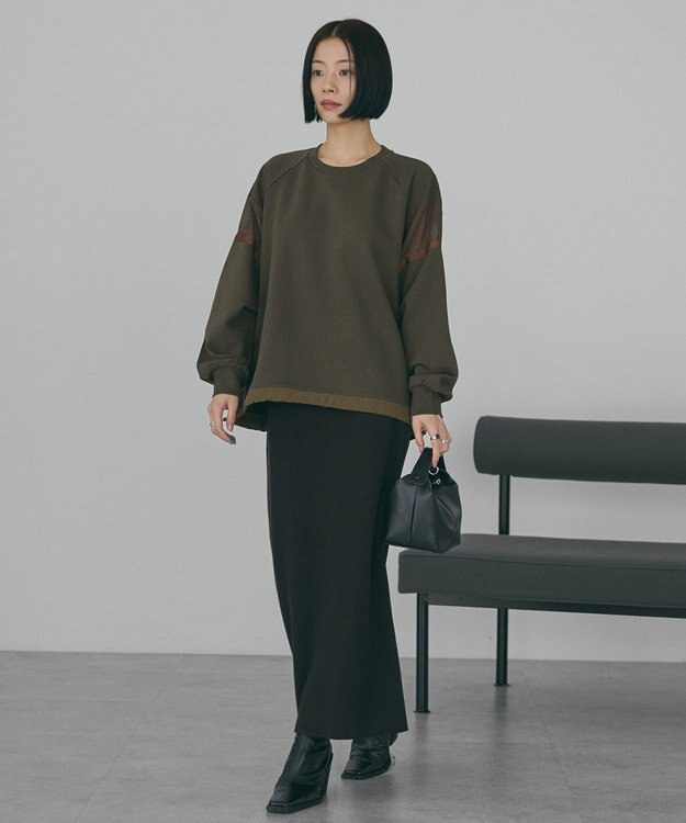 AMERICAN HOLIC 異素材ドロスト配色プルオーバー Khaki