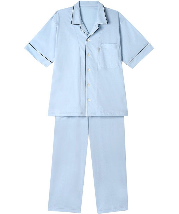 ワコール／睡眠科学 パジャマ 5分袖 半袖 8分丈 綿100%(本体) 天竺素材 メンズ YGT151 睡眠科学／ワコール サックス