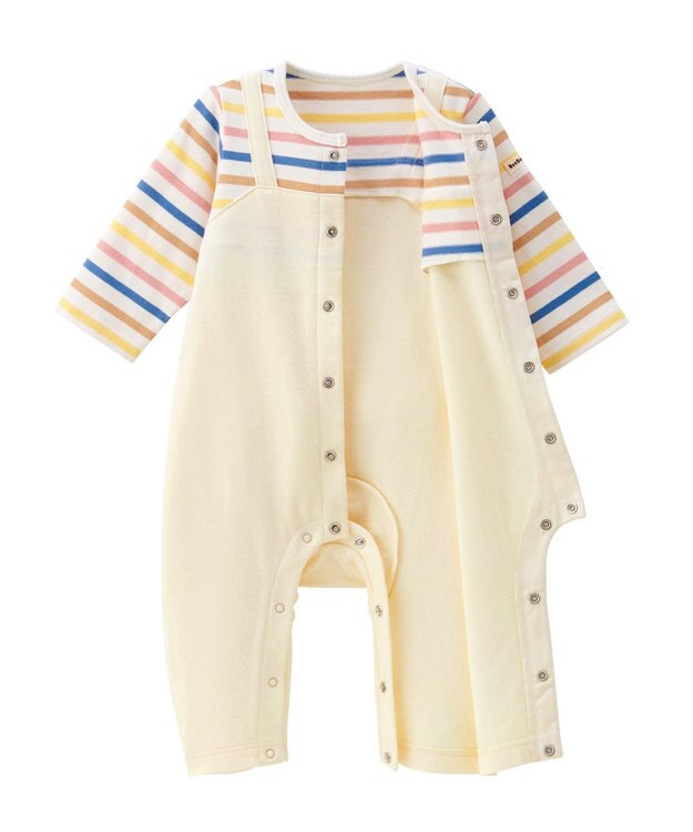 MIKI HOUSE HOT BISCUITS 【70-80cm】 ボーダー柄 重ね着風  カバーオール マルチカラー