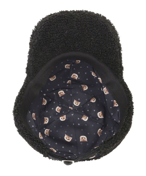 MOONBAT PAUL & JOE ACCESSOIRES ネコワッペン付ボアキャップ ブラック
