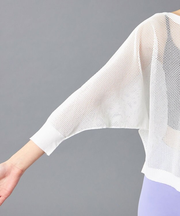 Chacott 【ノーソーイングニット】7分袖メッシュニットTシャツ ホワイト