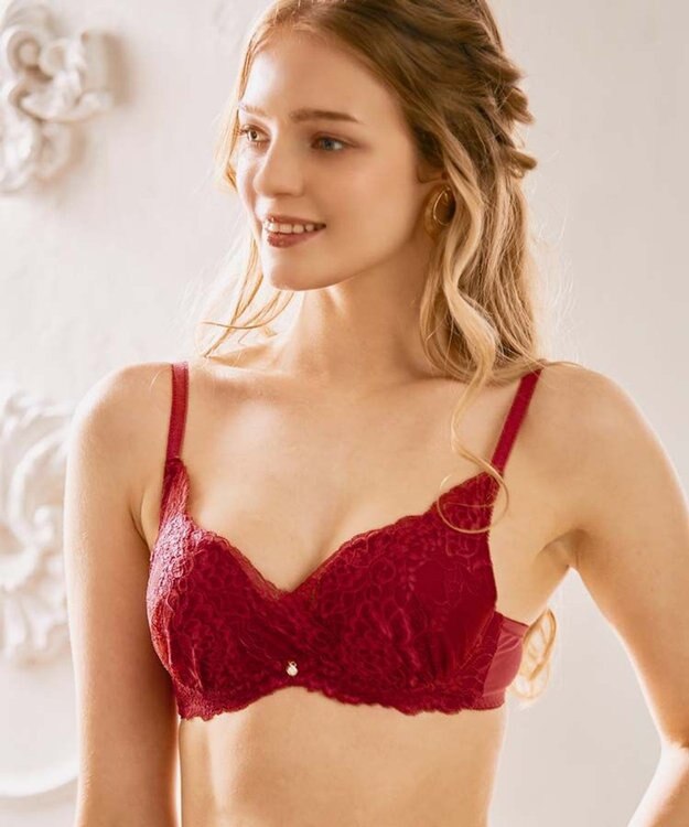 San-ai Resort（三愛水着楽園） 【northerly bra フィットシリーズ 谷間メイク】 カシュクールレースモールド ブラジャー＆ショーツSet B～Fカップ ボルドー