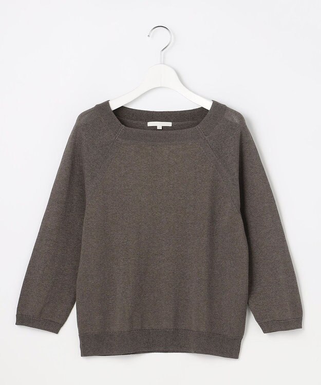 自由区 【アンサンブル対応】ペーパーコットンスクエアネックニット プルオーバー ブラウン