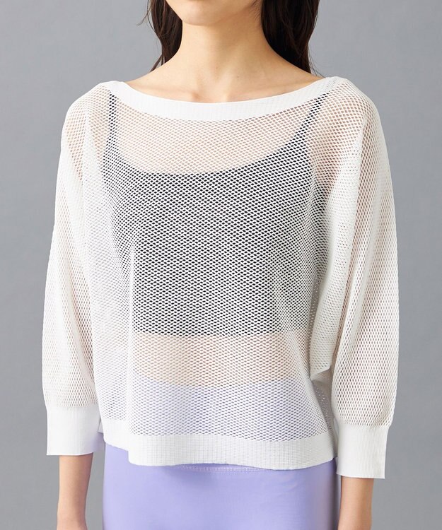 Chacott 【ノーソーイングニット】7分袖メッシュニットTシャツ ホワイト