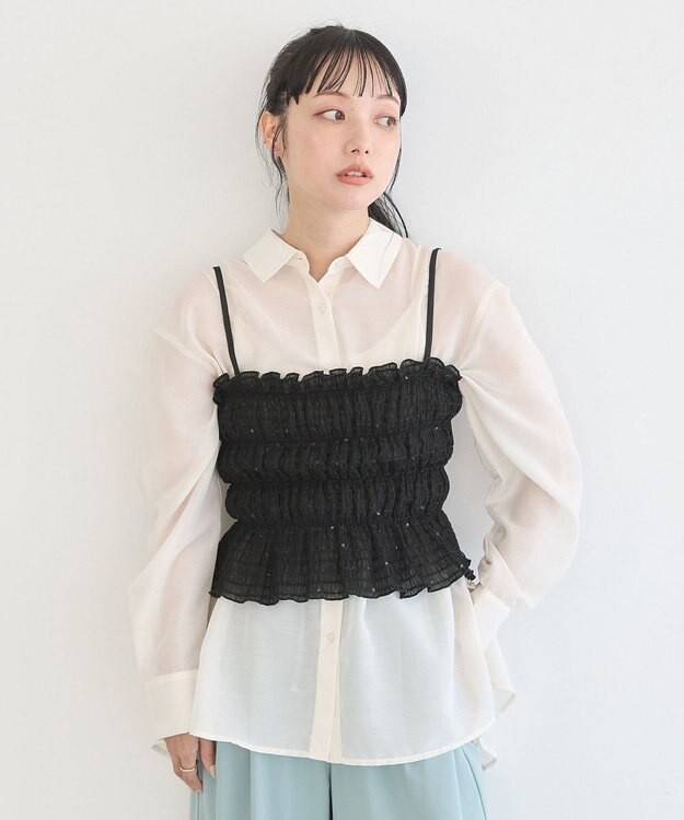 earth music&ecology スパンコールシャーリングビスチェ Black