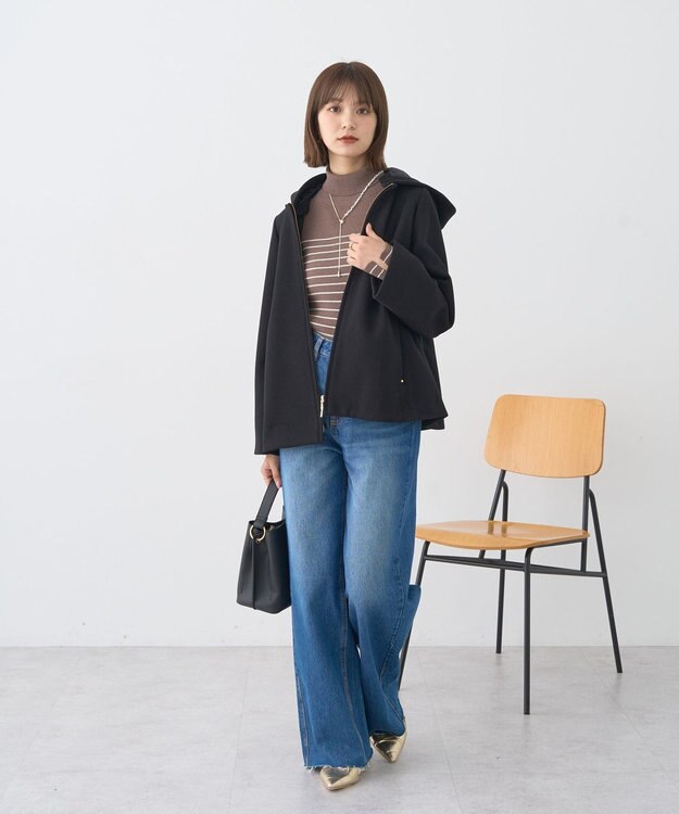 earth music&ecology 【フード取り外し可】2WAYフードコート Black