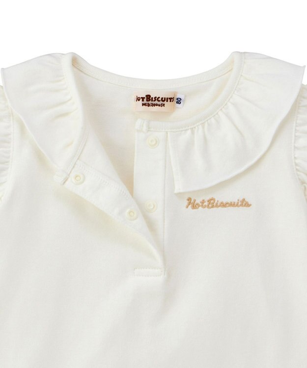 MIKI HOUSE HOT BISCUITS 【70-110cm】 天竺素材 フリル 半袖Tシャツ 白