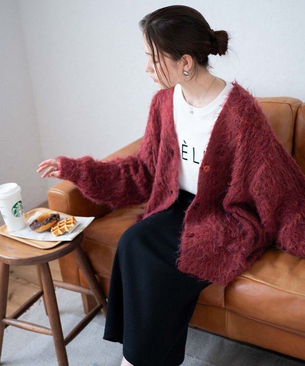 WEGO 【軽量】ブラッシュニットBIGカーディガン レッド