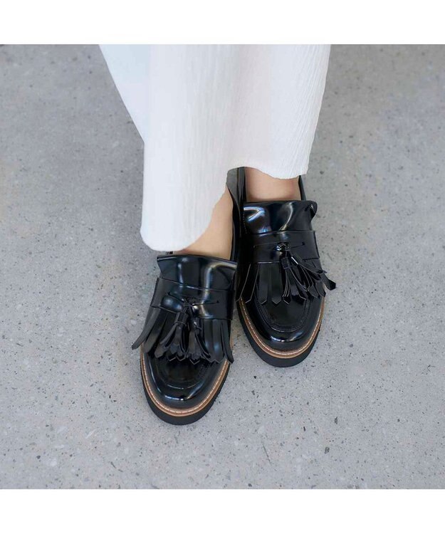 MODE ET JACOMO <carino>【レイン対応】【2WAY】厚底タッセルローファー ブラック