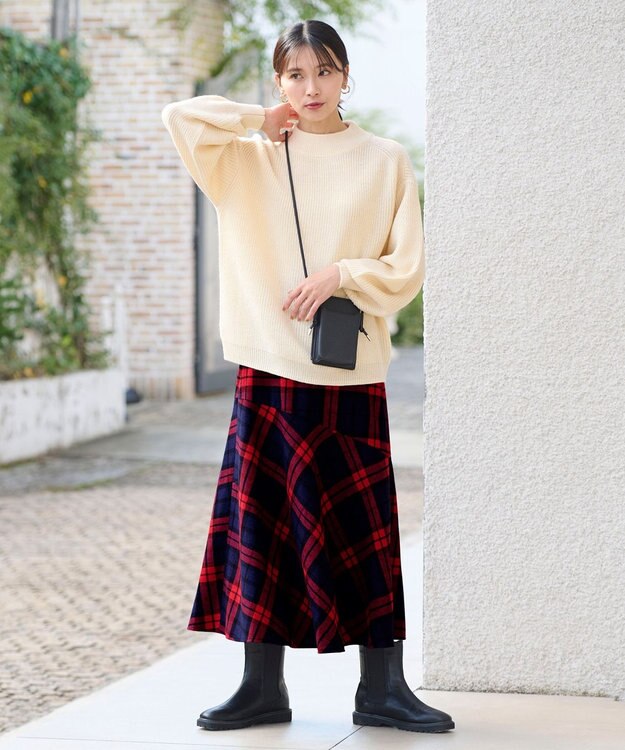 ANY 【ウエストゴム・洗える】タータンマーメイドスカート レッドタータン