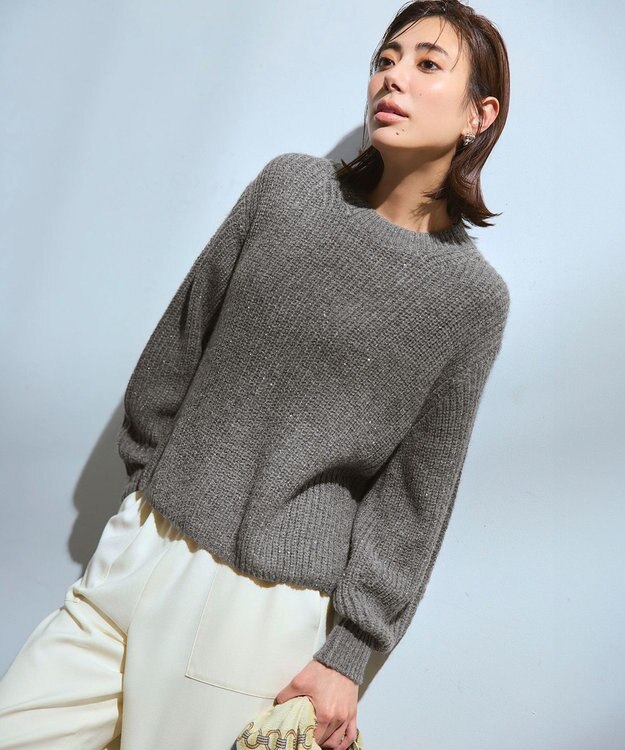 23区 L 【洗える】スパンコールバルキー クロップド ニット グレー系