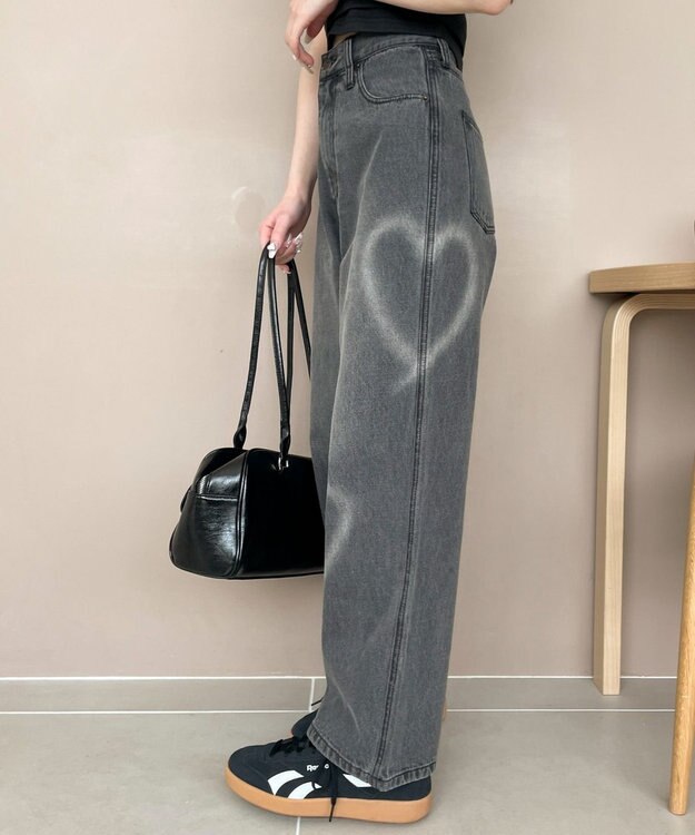 WEGO スプレーペイントストレートデニムパンツ ブラックその他