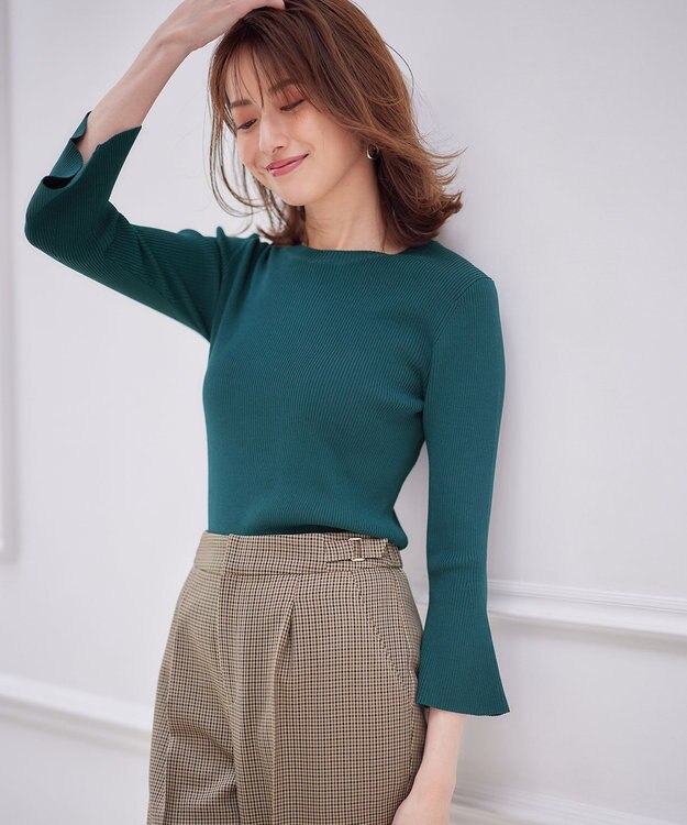 ANY SIS 【洗える】フレアースリーブ ニット ダークグリーン