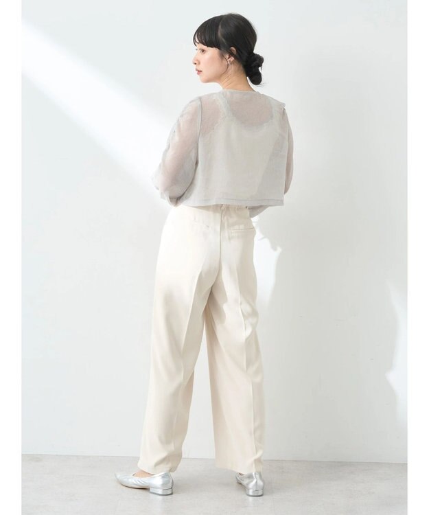 earth music&ecology キラキラシアーギャザーシャツ Light Gray