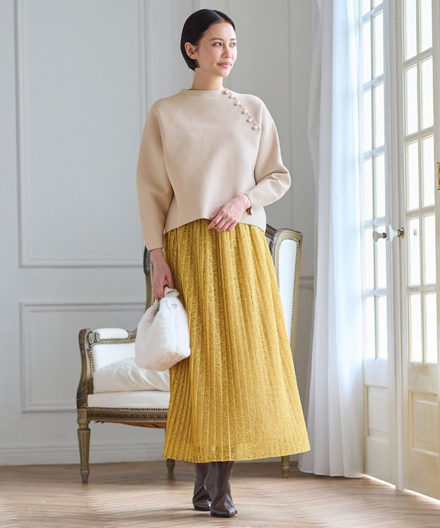 自由区 S ポリエステルホールガーメントラグランボタン ニット ベージュ系