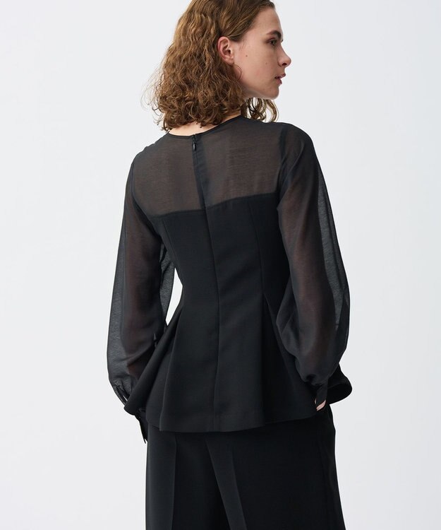 uncrave 【防シワ・洗濯機洗い可】ウォッシャブルダブルクロス ビスチェ ブラウス ブラック