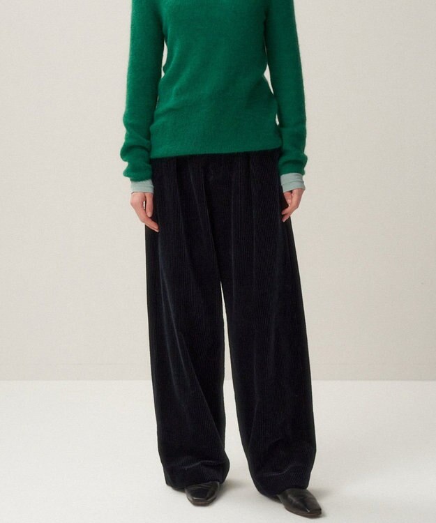 ATON 5W COTTON CORDUROY | タックワイドパンツ NAVY