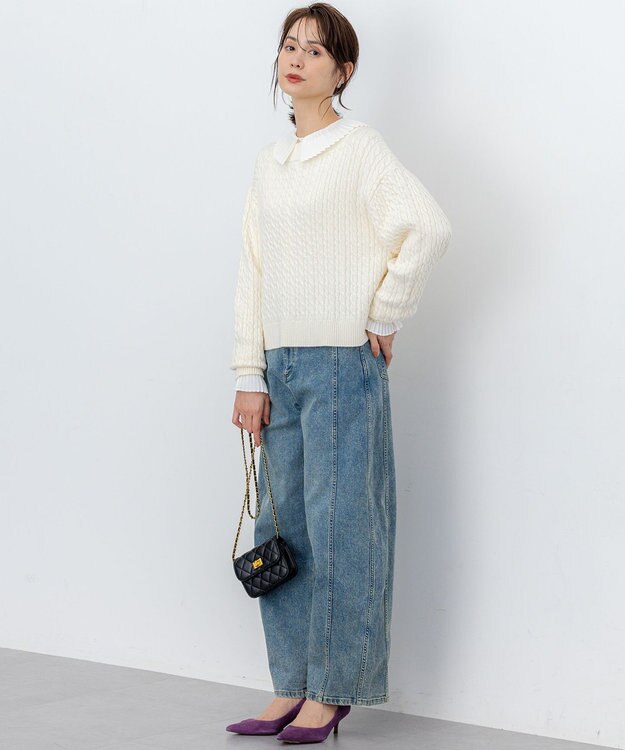 組曲 S ライトデシン プリーツブラウス アイボリー系