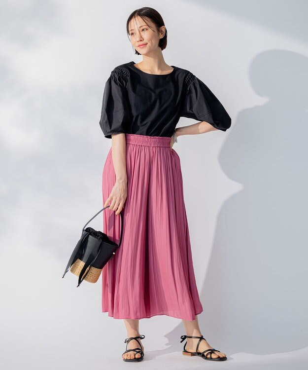 自由区 【WEB限定/洗える】ツイルギャザーパンツ ピンク系