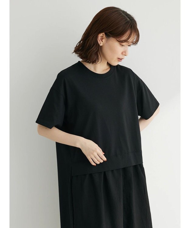 Green Parks 布帛ドッキングカットソーワンピース Black