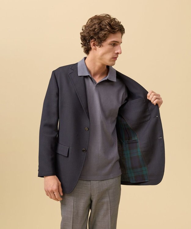 J.PRESS MEN 【SHACKET】ブラックウォッチ サマーダブルフェイス ジャケット ネイビー系