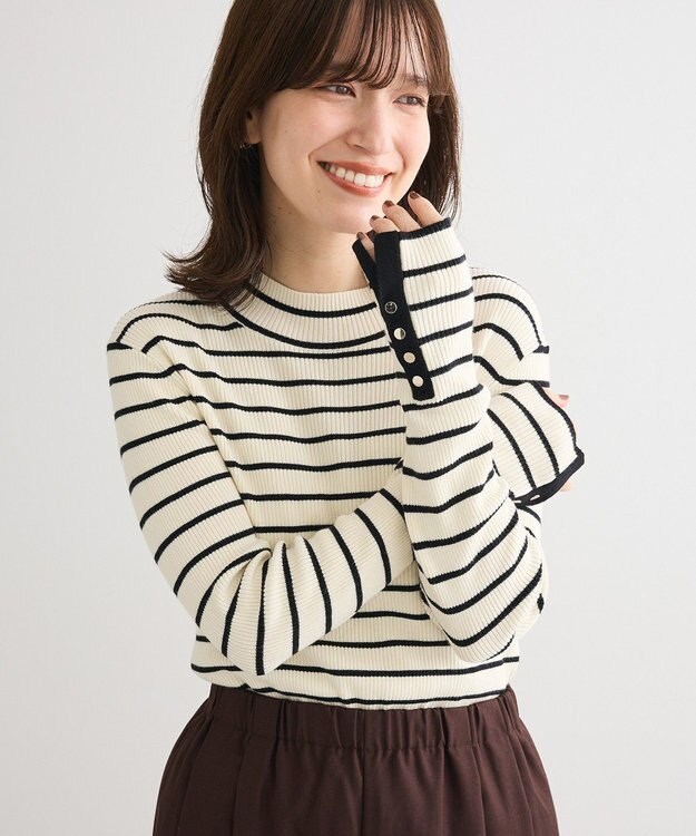 Green Parks 袖口金釦リブニットプルオーバー Border