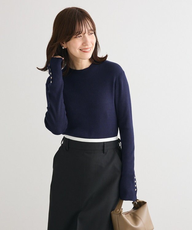 Green Parks 袖口金釦リブニットプルオーバー Dark Navy